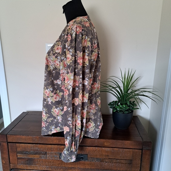 Anthropologie Floral Blouse Women's Small Brown Lightweight Long Sleeve Top - Picture 2 of 12